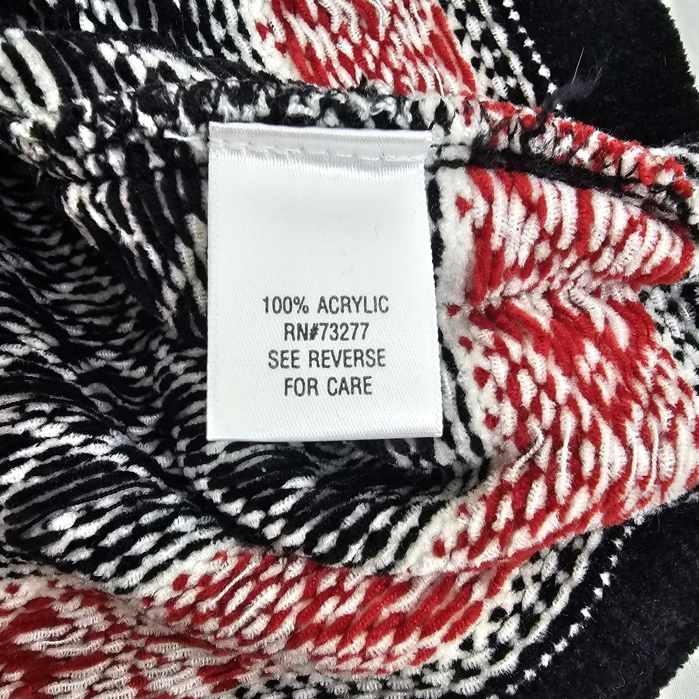 Croft & Barrow Sweater Cardigan Womens Large Black Fair Isle Nordic Chenille - Picture 9 of 9